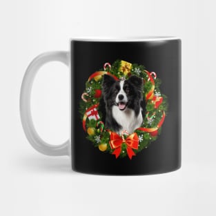 Funny Border Collie Christmas Wreath Ornament Mug